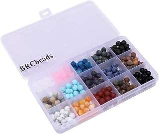 Gemstone Beads, BRCbeads 8mm Matte Round 15 Color Assorted Box Set Onyx Amazonite Lapis Lava Crystal Energy Stone Healing Power Loose Beads for Jewelry Making