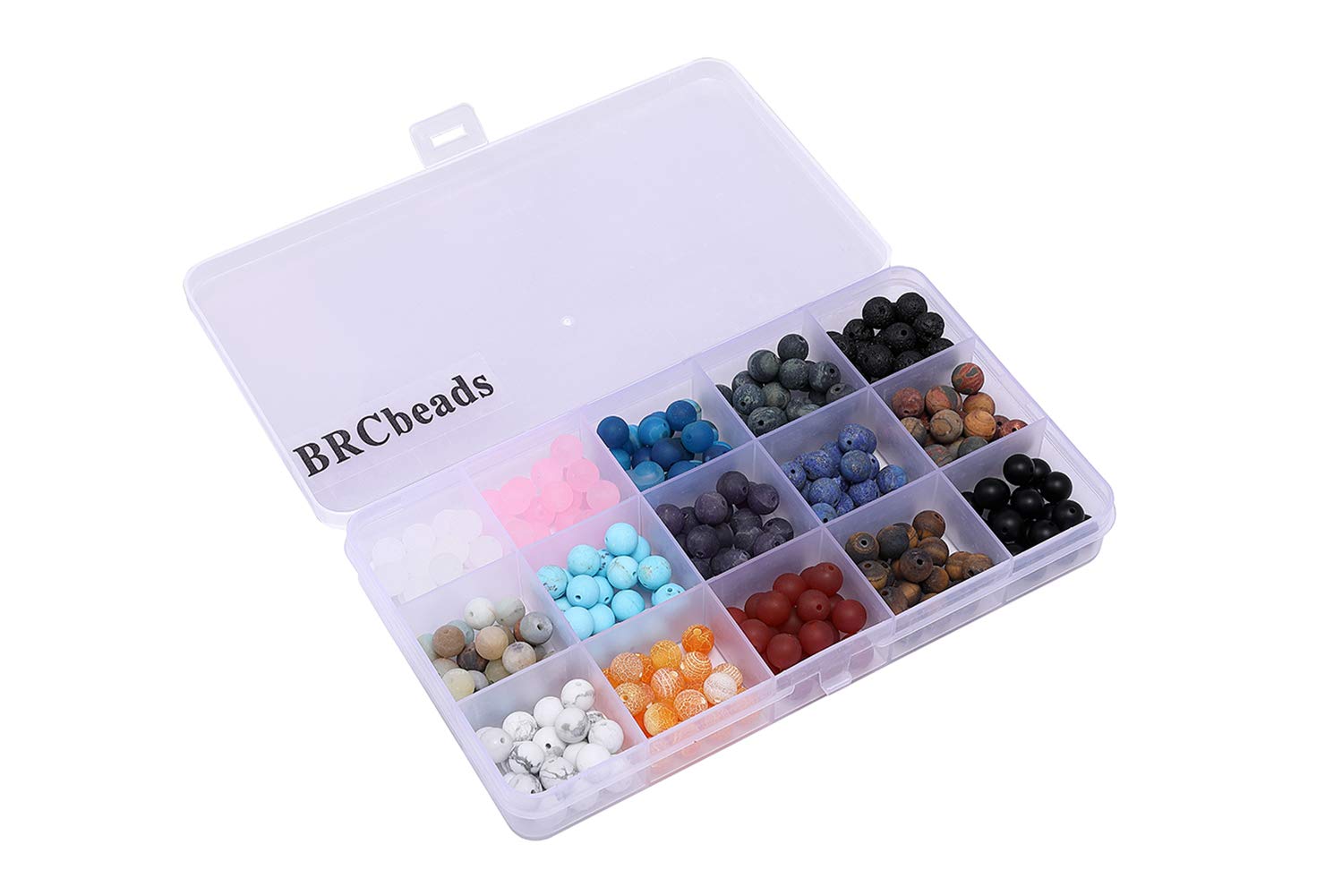 Gemstone Beads, BRCbeads 8mm Matte Round 15 Color Assorted Box Set Onyx Amazonite Lapis Lava Crystal Energy Stone Healing Power Loose Beads for Jewelry Making