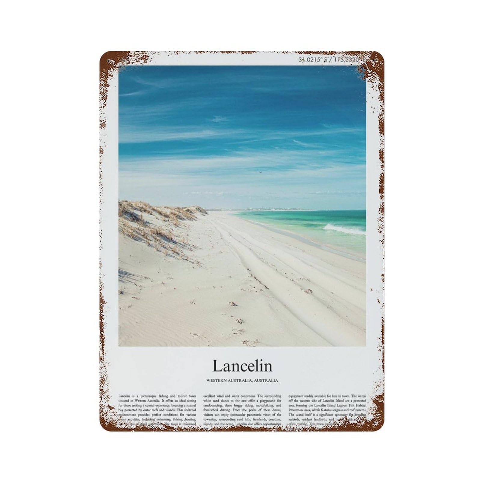 xiaoxiaoshen Lancelin Western Australia, Australia City Scenery Wall Decor Art Metal Tin Poster Modern Home Decor Art Home Bar Shop Decorations Vintage Sign 40x30cm