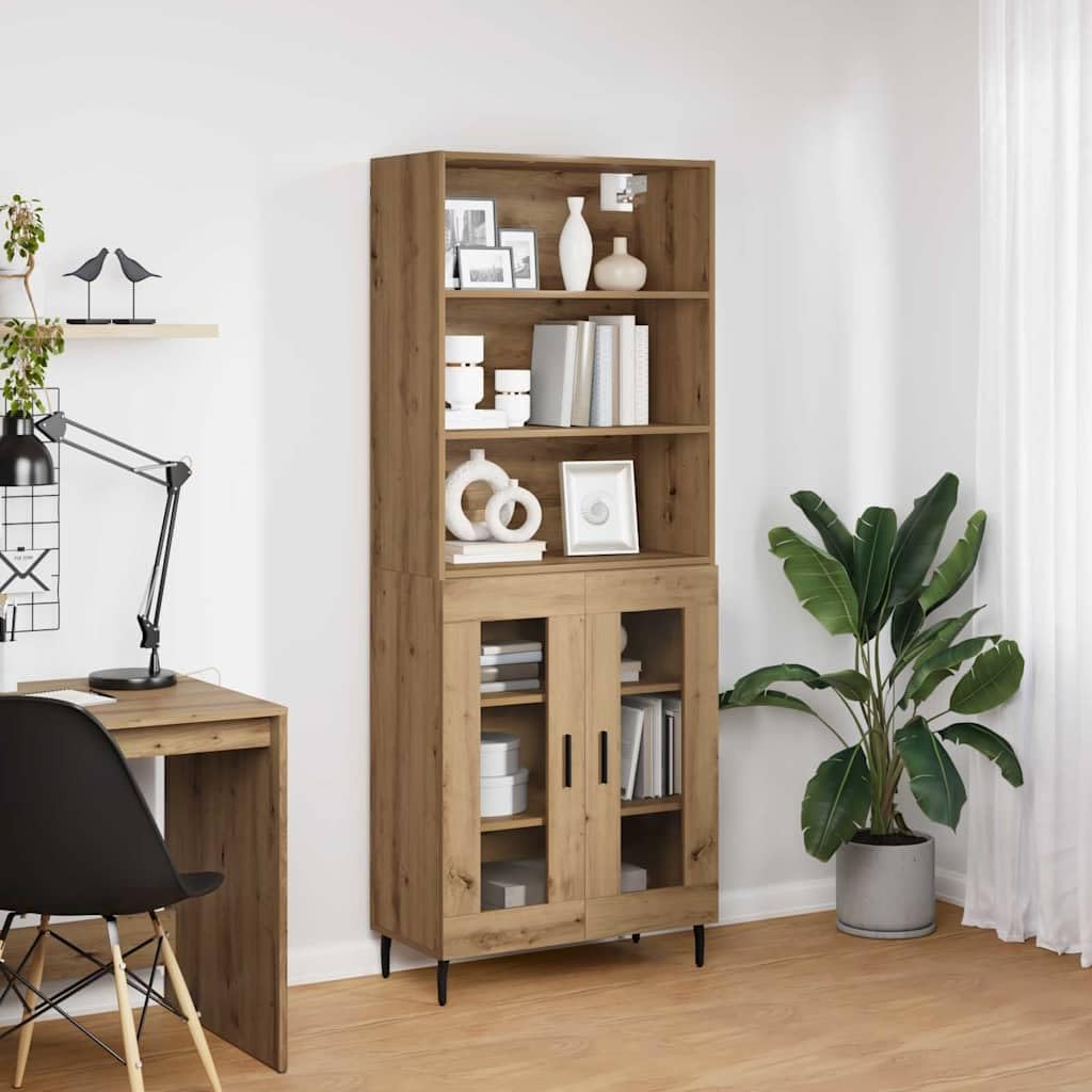 Meuble haut moderne avec pieds en métal en chêne artisanal, élégant avec compartiments de rangement, élégant avec support mural, en bois avec surface lisse, moderne