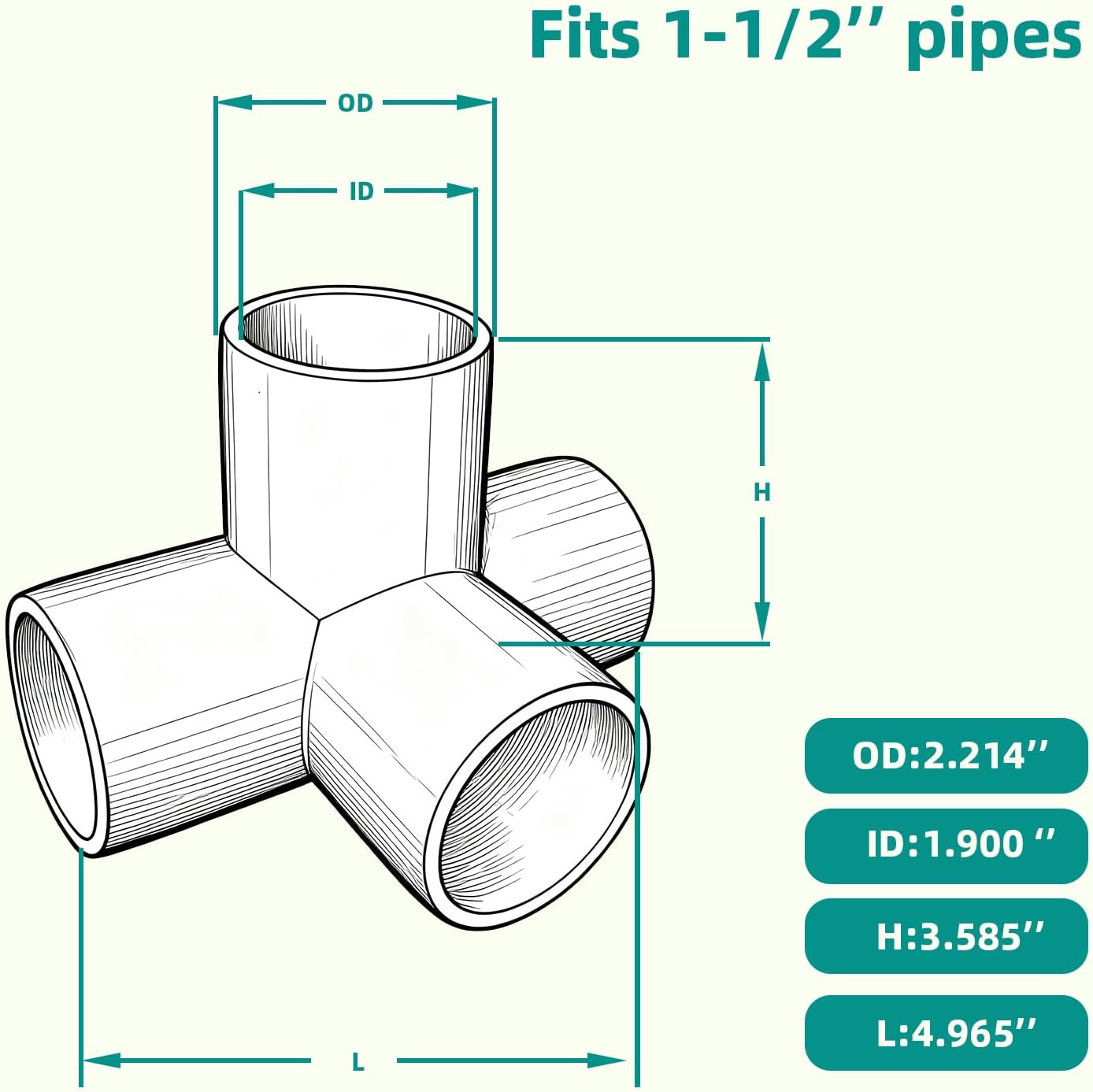 2PCS 1-1/2 Inch SCH40 4 Way Cross PVC Connector Elbow Pipe Fitting Coupling White Socket x Socket for Furniture DIY