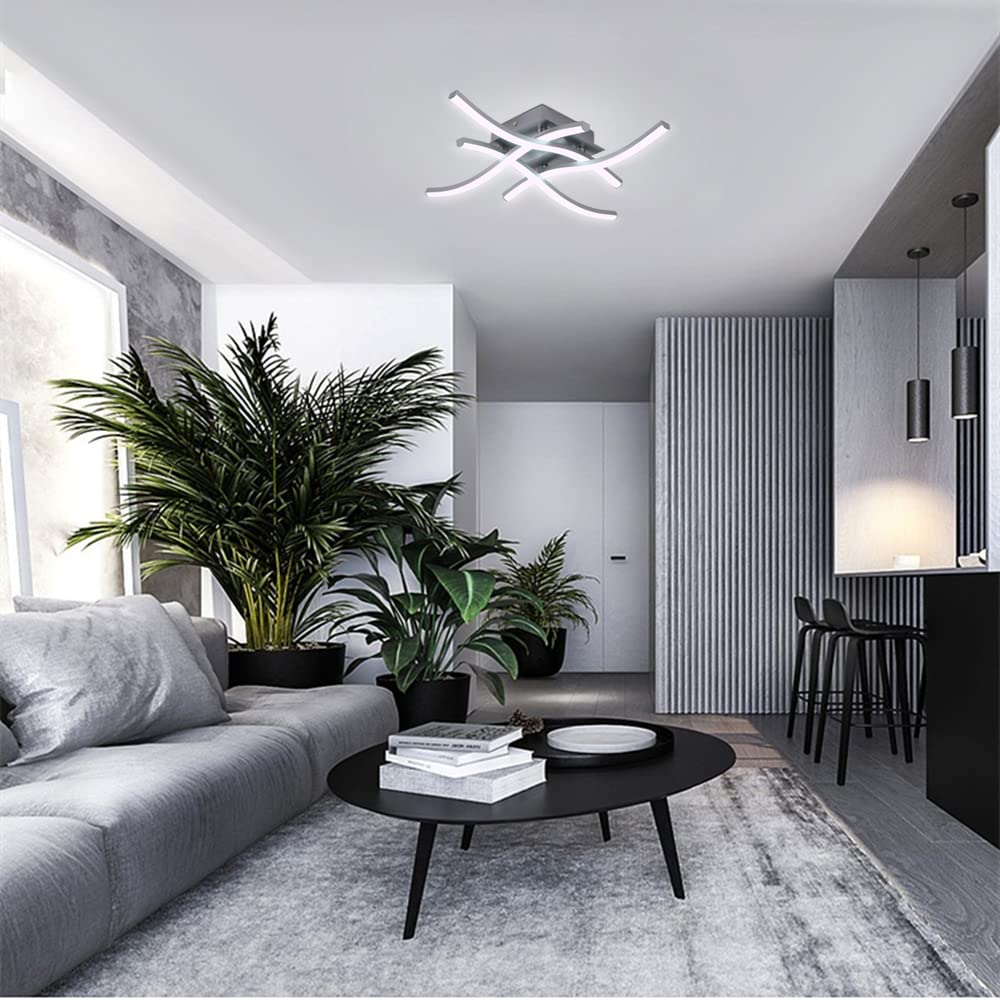 Plafoniera LED Soffitto, Grigio 24W 2700LM Bianco Freddo 6500K | Lampada da Soffitto Moderna Design, Curvo Per Cucina, Camera da Letto, Soggiorno