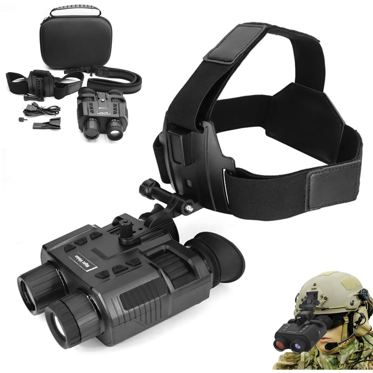 Night Vision Goggles Binoculars Helmet Mounted, 3D Digital Infrared Night Vision Binoculars Scopes Head Mount with 32GB TF Card 8X Digital Zoom Built-in Dual Screen 4K Ultra HD Save Photo & Video