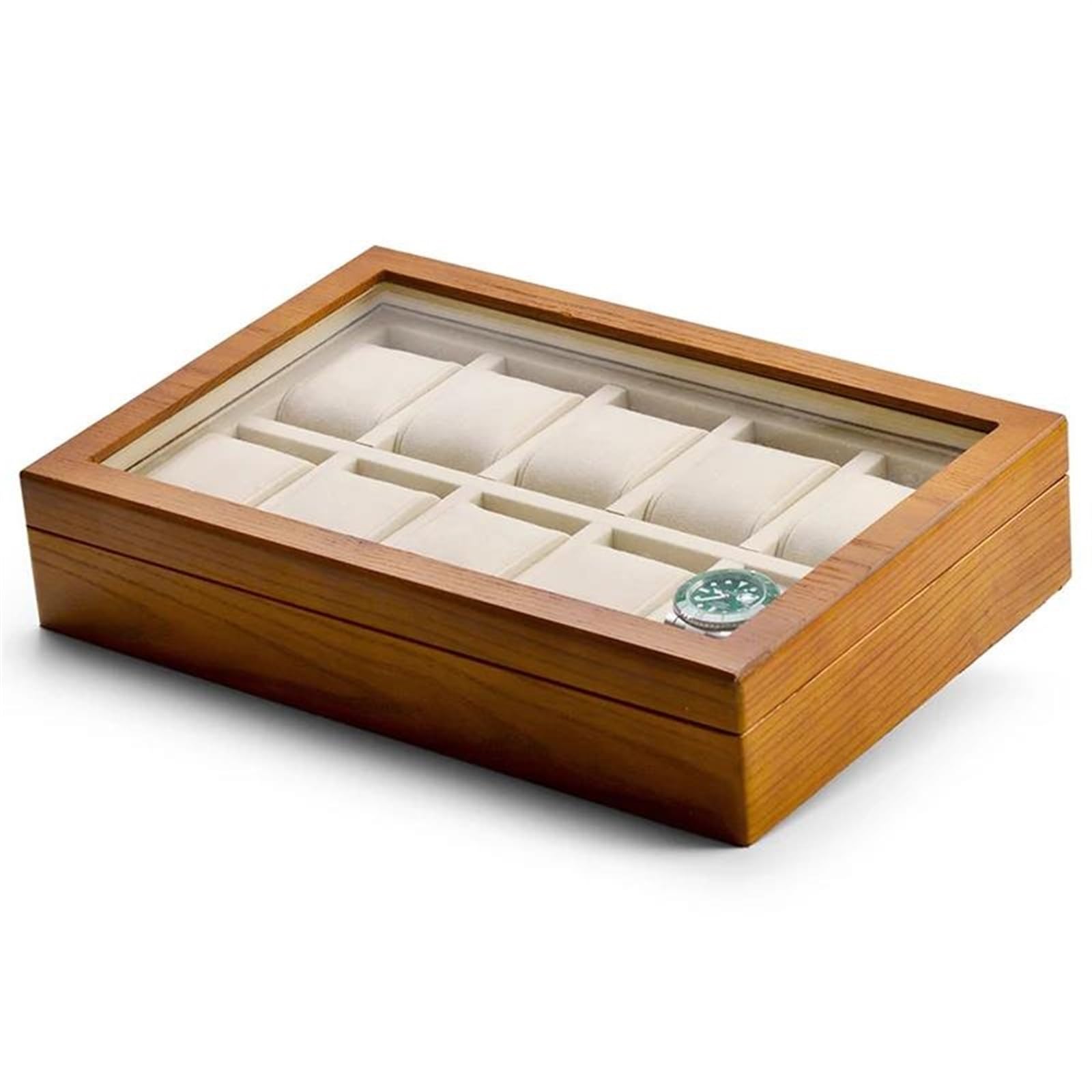 Ideias De Presentes Caja Organizadora Relojes Beige Almacenamiento Relojes Madera Maciza Joyero 10 Rejillas Estuche Exhibición Almacenamiento Relojes Microfibra Caja Regalo Navidad