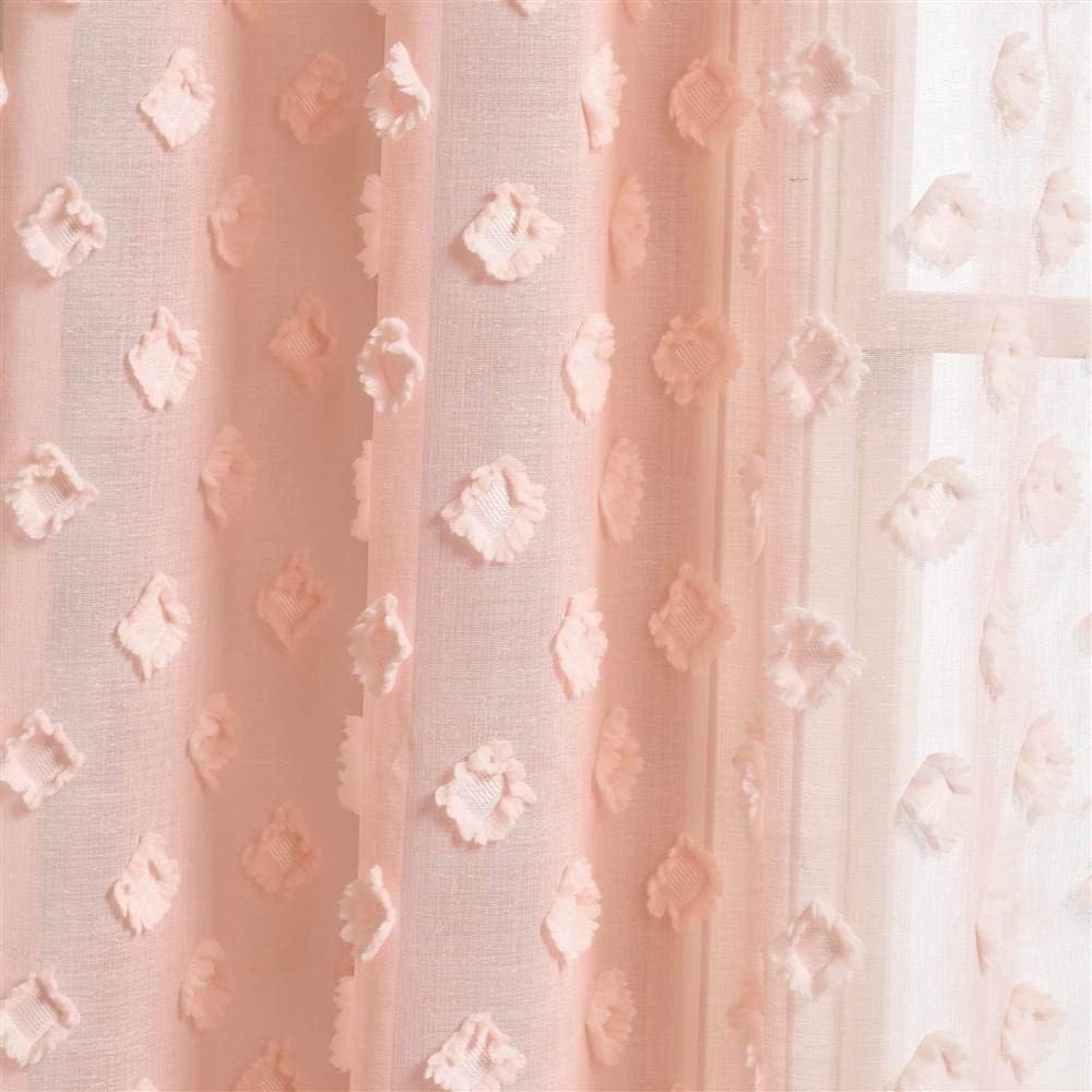Lush Decor Blush Textured Dot Grommet Sheer Window Curtain Panel Pair (84" x 38")