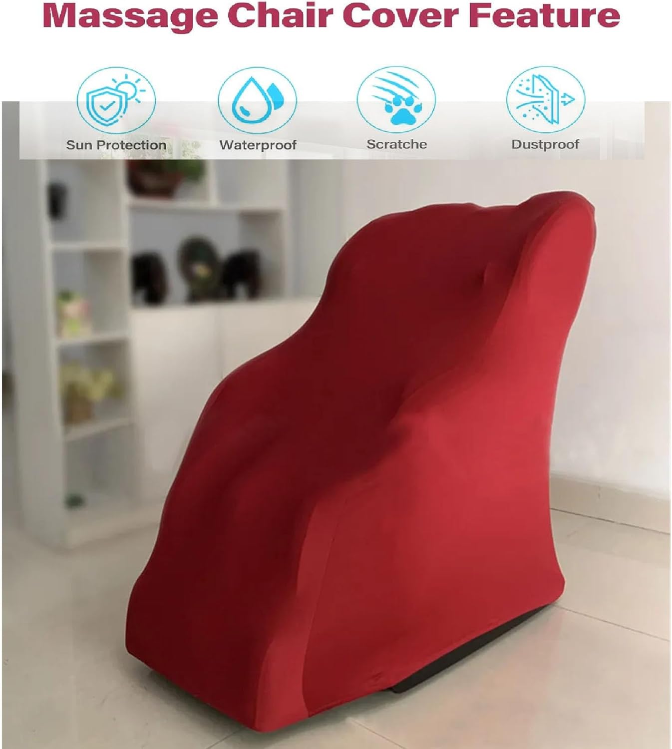 Stretch Massage Chair Cover Elastic Full Body Cover Home Furniture Back Backrest Electric Massage Chair Cover Case Chair Covers Dust Covers Removable Shield,Storage,Machine Washable(RED,Large)