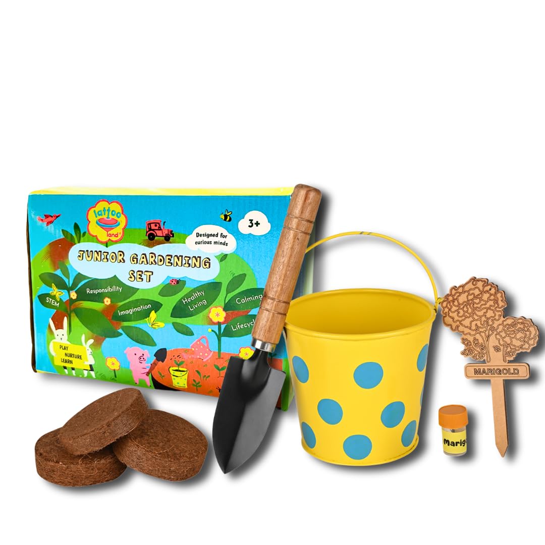 Lattooland Junior Gardening Kit for Kids| Flower Growing Set with Child-Sized Tool |Outdoor Fun & Learning | Grow Your Plant | Educational, Creative Play | Gift for 3-8 Year Old