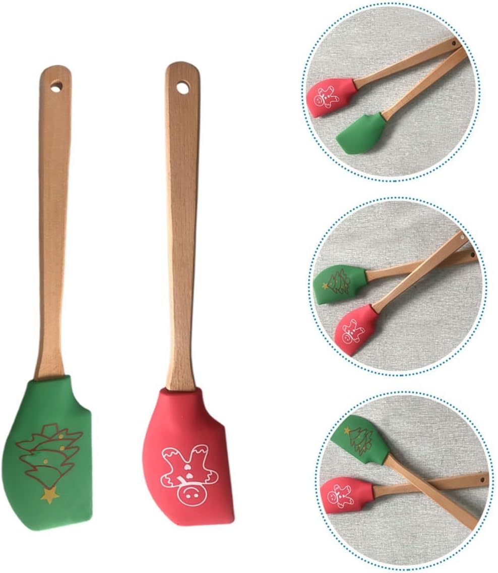2pcs Christmas Cream Spatula Wood Silicone Kitchen Scraper Xmas