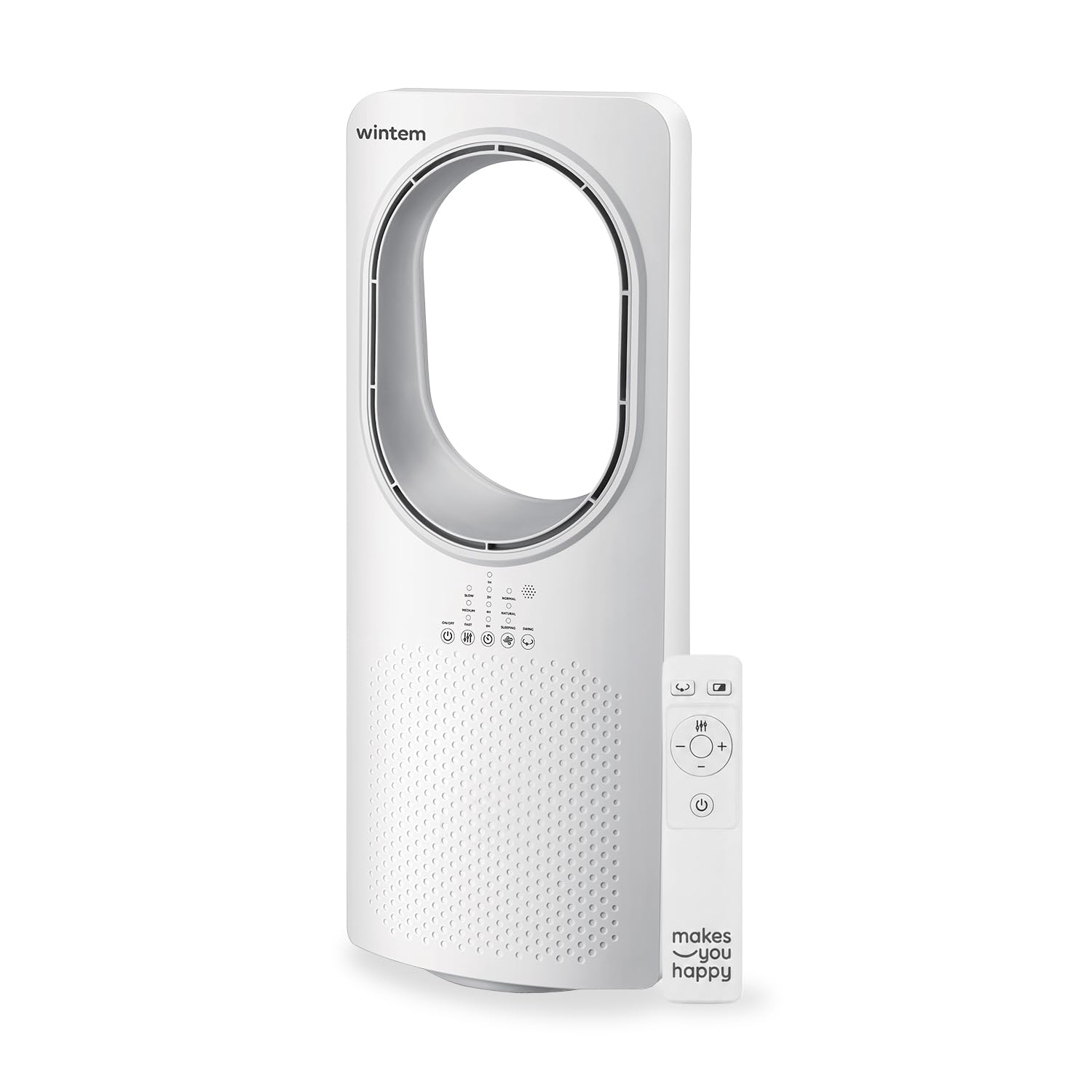 Wintem - Ventilatore a Torre Silenzioso Freezy Senza Pale con Telecomando, 3 Velocità, 3 Modalità, Timer 15 Ore e Oscillazione, Ventilatore da Terra con Display LED e Comandi Touch Intuitivi