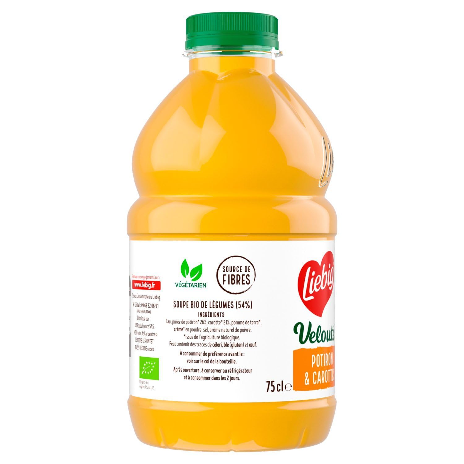 LIEBIG - Soupe Velouté Potiron et Carotte Bio à la Crème et Sel de Mer - la bouteille de 75cl - Le Lot De 4