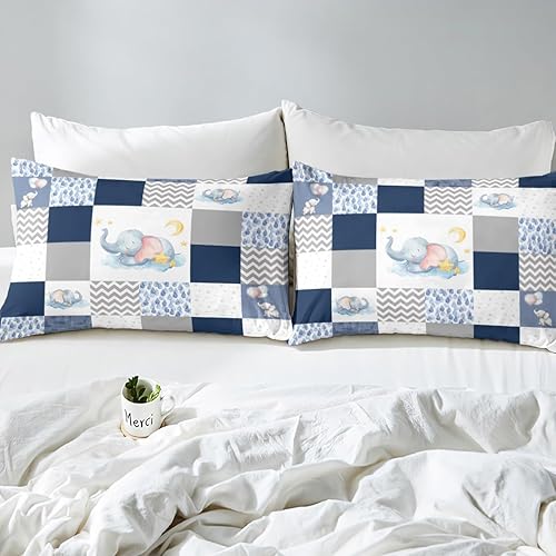 Miniatura 5 de Juego de funda de edredón de elefante lindo tamaño matrimonial, funda de edredón de acuarela con diseño de gotas de lluvia de animales de dibujos