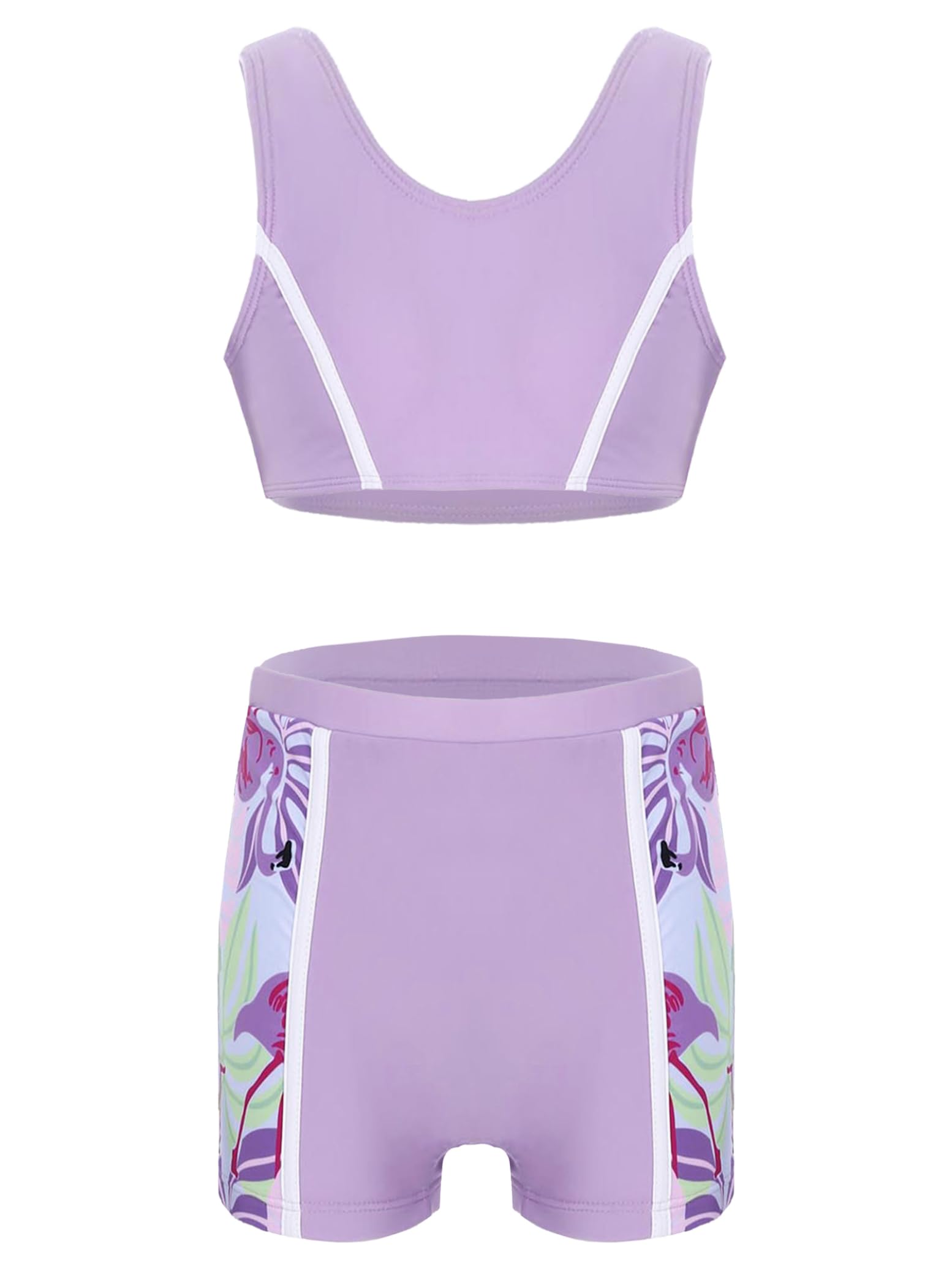 Yihuimin Kids Girls 2-Piece Hot Spring Beach Swimsuit Cute Print Rash Guard Sun Protection Swimwear Purple 9-10 Years