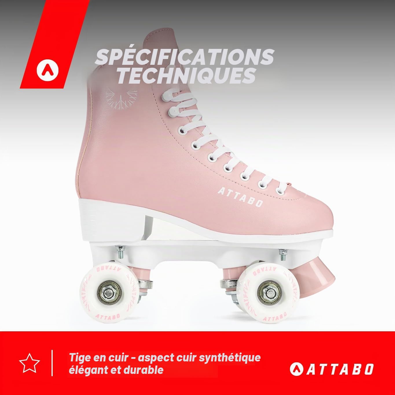 Patins à roulettes ATTABO Serena Taille 36-41 EU Ajustable ABEC-3 Aluminium Cuir Protection Orteils Freinage Roues 82A