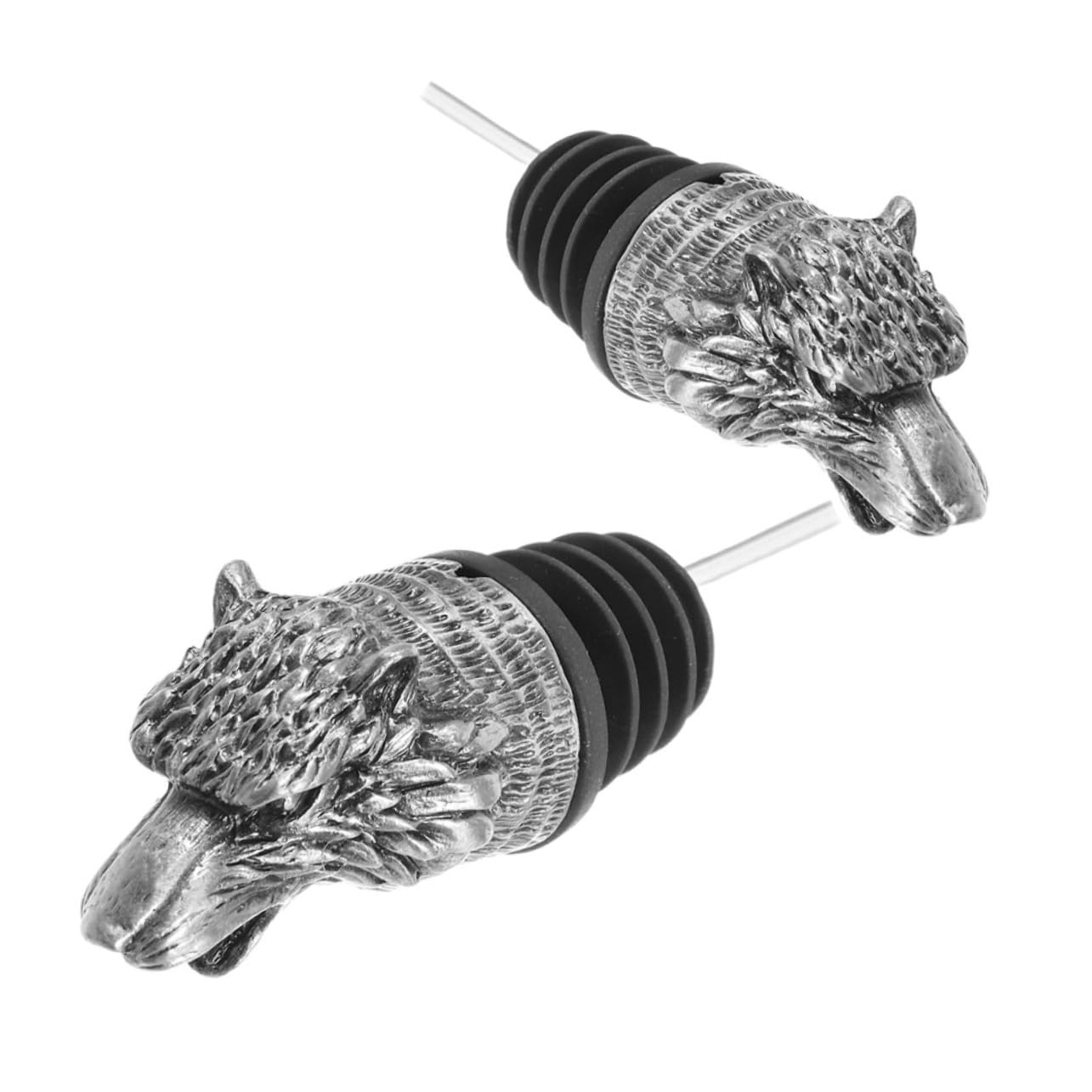 CIYODO 2Pcs Wolf Head Wine Aerator Pourer Zinc Alloy Bottle Topper Unique Antique Finish Wine Preservation Tool for Home Bar and Liquor Bottles