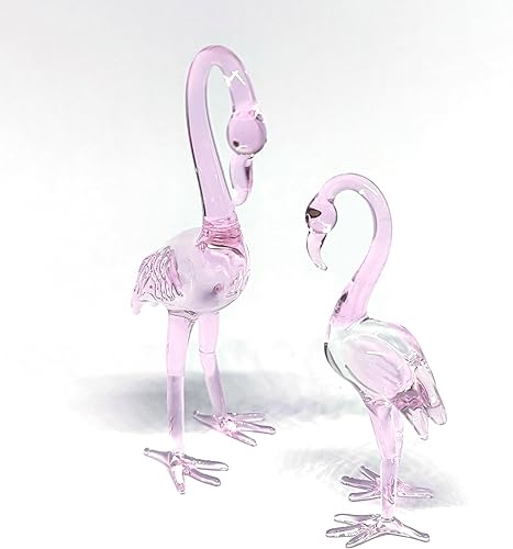 Miniatura 7 de ZOOCRAFT Exquisito par de figuras de flamenco de vidrio rosa, arte de vidrio soplado hecho a mano para decoración del hogar, amantes de los animales