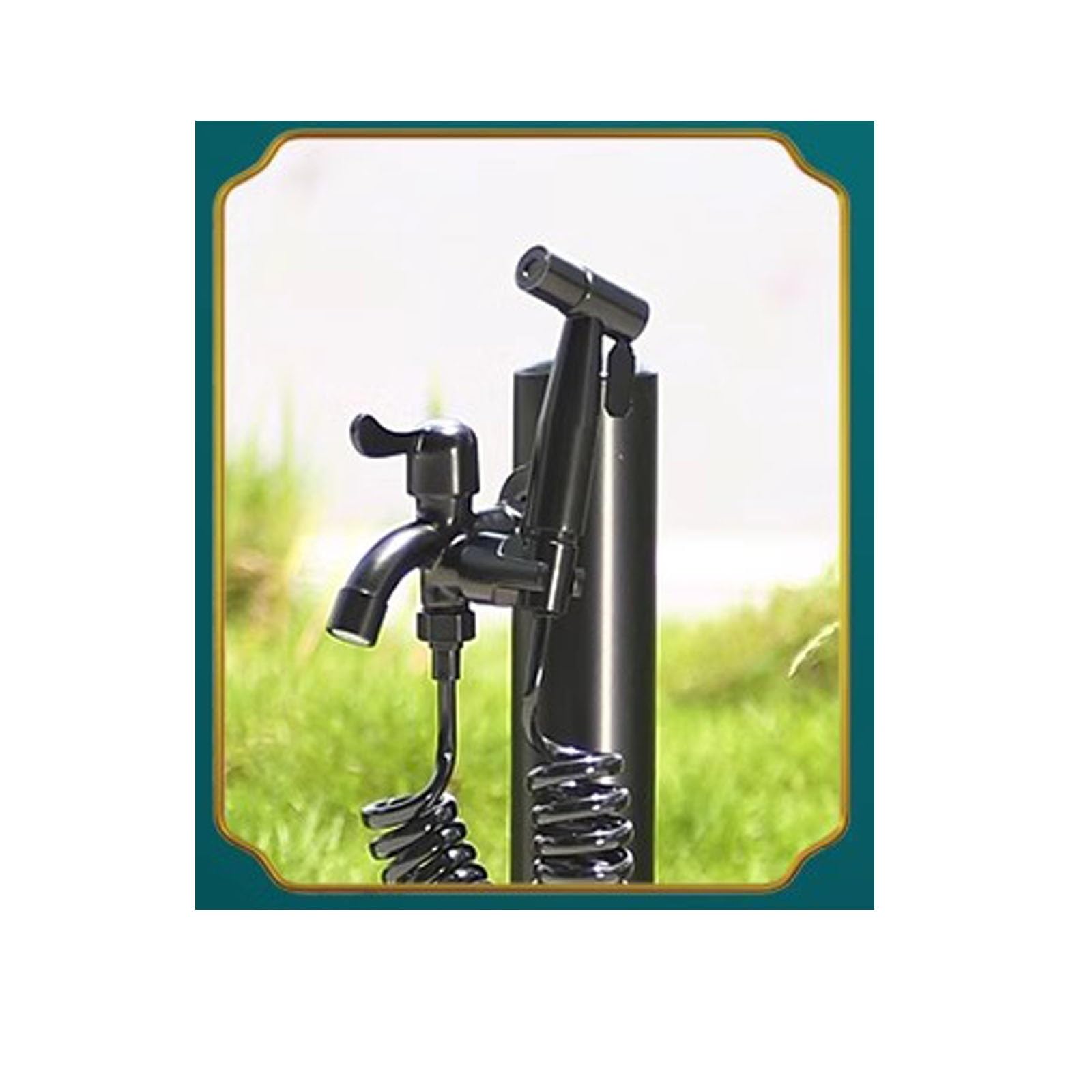 Fuente Jardin Exterior, Grifo de Doble Salida con Pistola Rociadora, Columna de Agua Independiente para Jardín, Grifo Exterior Sencillo de Acero Inoxidable(60 * 6cm/23 * 2in)