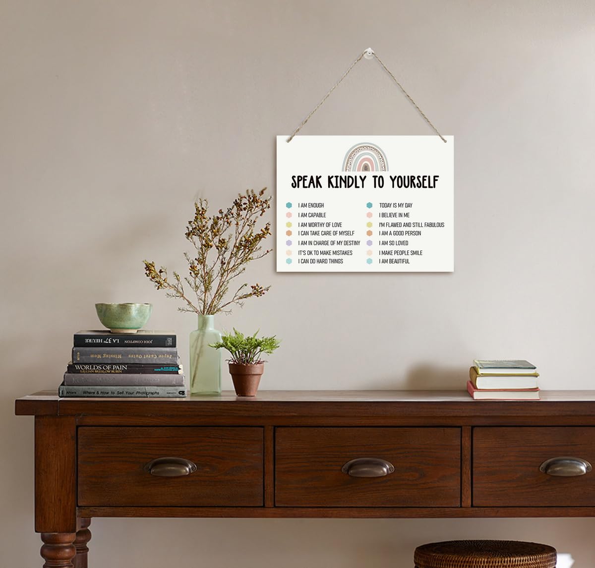 BQL Motivational Wooden Decor Sign, 8X10 inches, MDF Wood, Modern Style, Wall Mount, Speaking Kindly to Yourself, Mental Health & Self-Care, Home & Office Decor 2