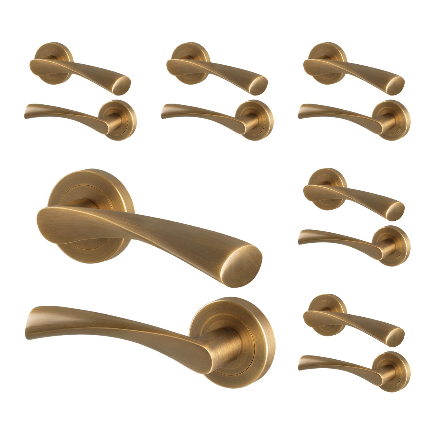 EAI Antique Brass Door Handles, 6 Pairs of Internal Lever on Round Rose Handles - Novoli Range
