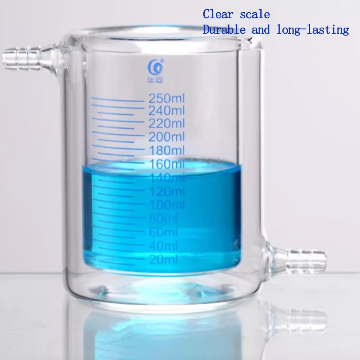 Ummantelter Reaktionsbecher Doppelschicht Ummantelter Glasbecher Borosilikatglas Graduierter Becher (500ml)