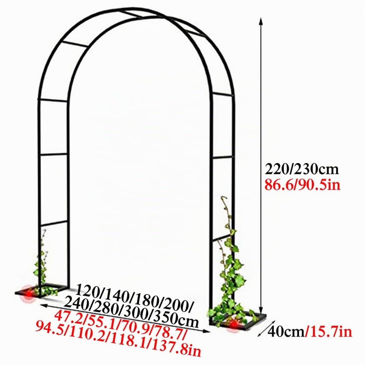 Arche de Jardin 120cm 140cm 180cm 200cm 240cm 300cm 350cm Large Acier Arceau à Rosiers Robuste Tonnelle de Jardin pour Plantes Grimpantes Mariage Décoration Extérieure