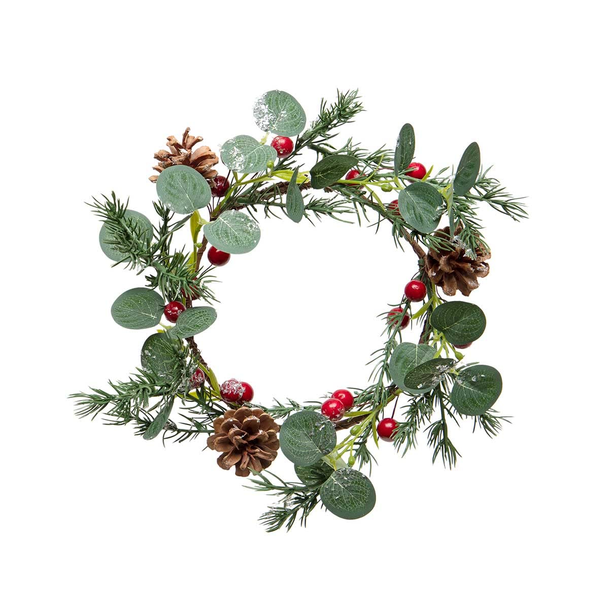 MeraVic December Pine Wreath with Red Berries, Eucalyptus