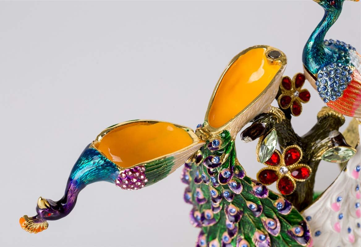 SEVENBEES Hand Painted Pair of Peacocks Figurine Enamel Hinged Jewelry Trinket Box - Image 9