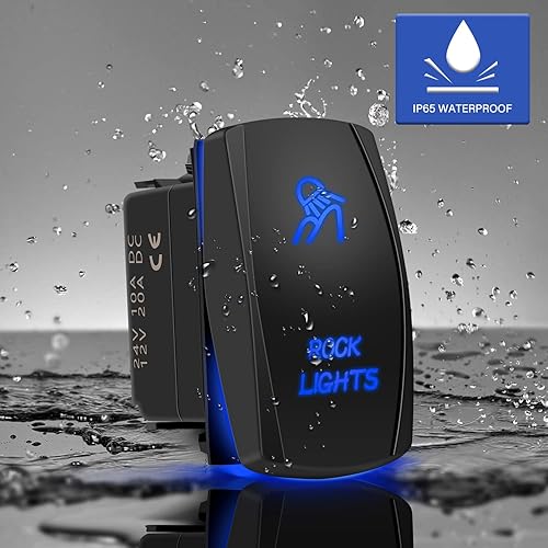 Miniatura 2 de Interruptor para luz LED de 5 pines con luz de encendidoapagado, luz LED azul 20 A12 V 10 A24 V con cables de puente para automotor, barco, camión,