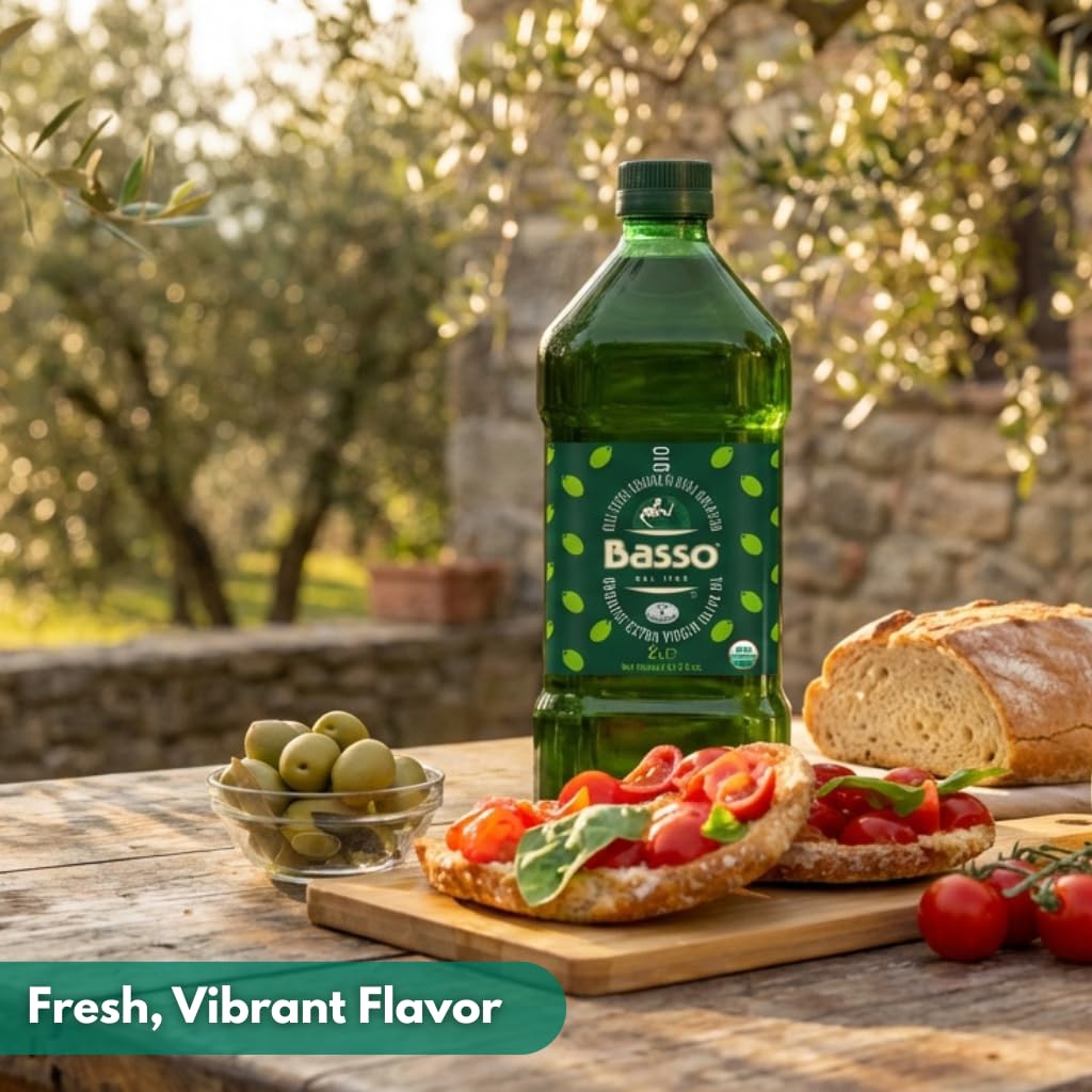 BASSO 1904 Organic Extra Virgin Olive Oil, Organic EVOO Cold Extracted, 2 Liter (67.6 fl oz)
