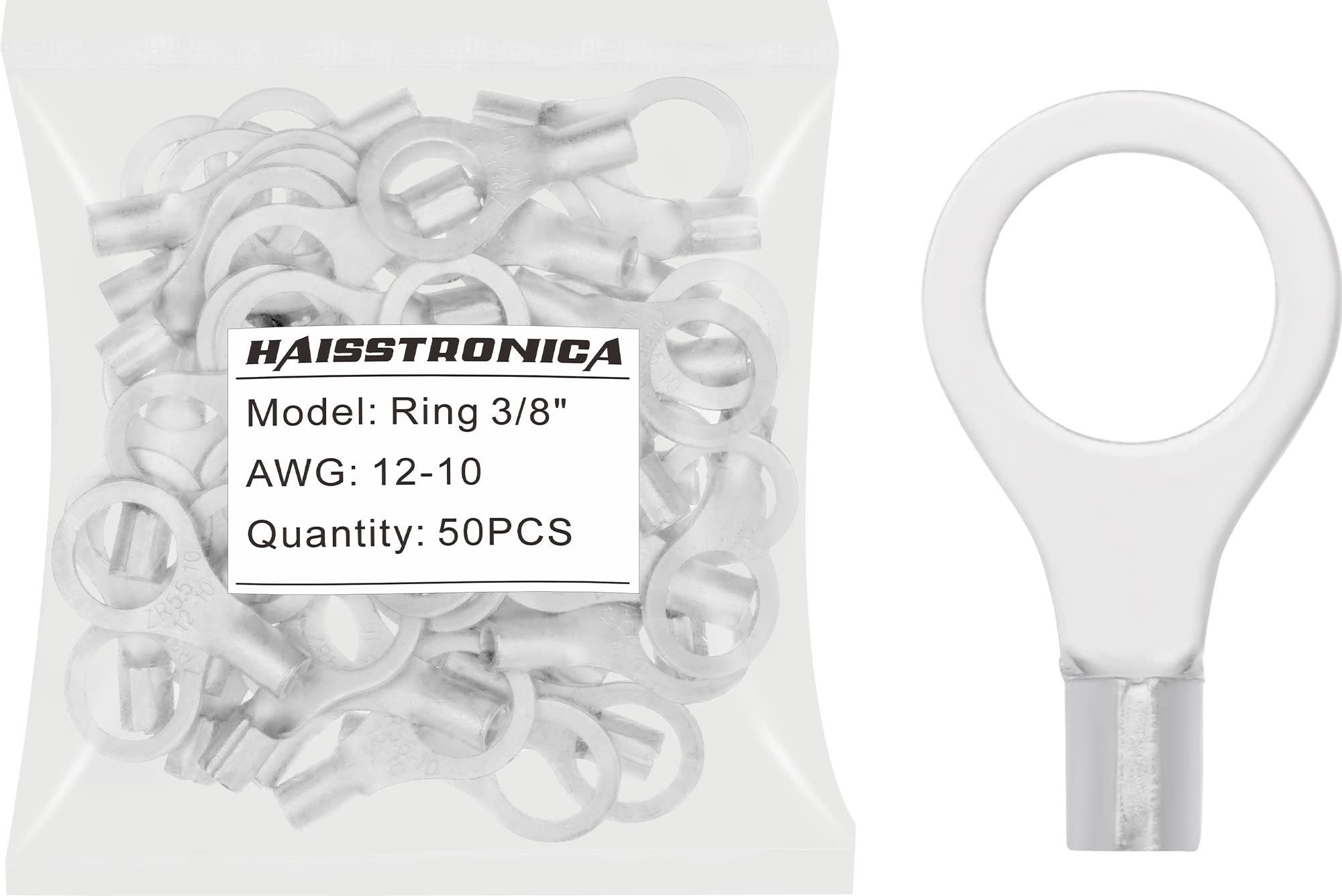 haisstronica Non-Insulated Wire Connectors,50pcs 3/8" Ring Terminals,AWG 12-10 Brazed Seam Copper Kit