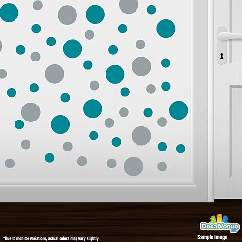 Miniatura 2 de Pegatinas de pared de vinilo de color turquesa y plateado metálico  círculos de 2 y 4 pulgadas (60 calcomanías)
