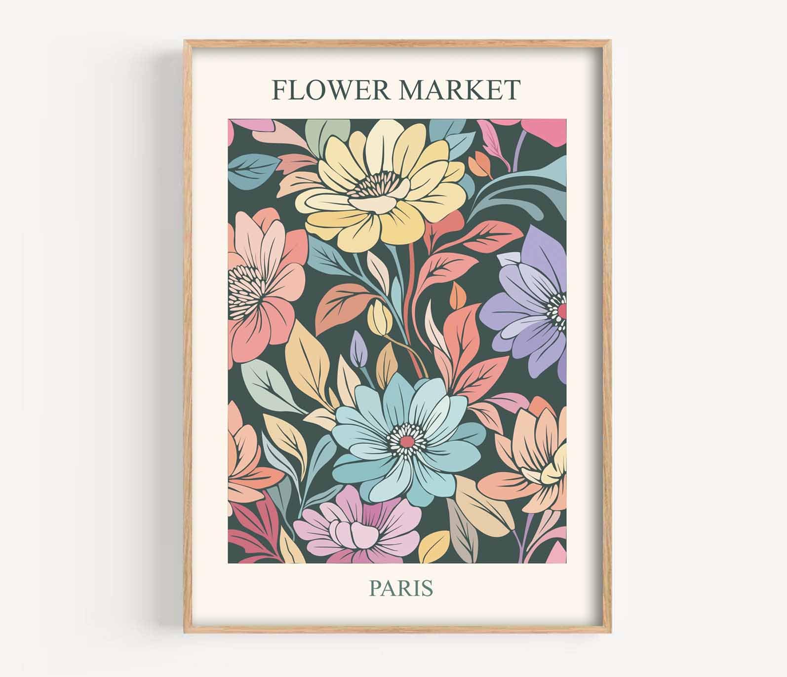 ag.art deco Pack of 3 Wall Art 40x50cm Wooden Frame Wall Decor, Flower Market - Image 4