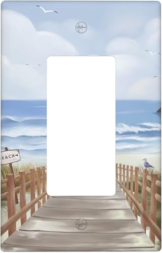 Cubierta para placa de pared con diseño de océano de playa, 1 cuadrilla, cubierta decorativa pintada a mano, placa frontal de mar para baño,