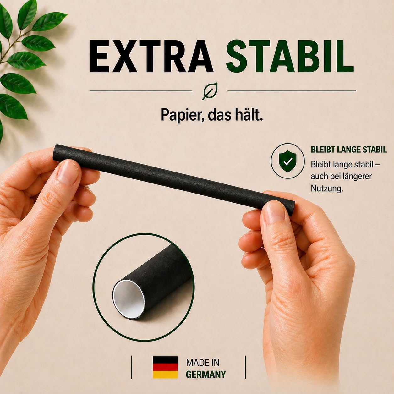 Słomki do picia papierowe czarne 500 sztuk 8 mm x 210 mm Made in Germany. Odporne na wysoką temperaturę do 70°C