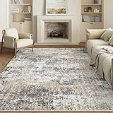 PureCozy Washable Brown Area Rug 5x7 Modern Abstract Living Room Carpet Neutral Soft Bedroom Throw Rug Low Pile Non Slip Indoor Floor Cover for Office Laundry Dining Room Kitchen Bathroom