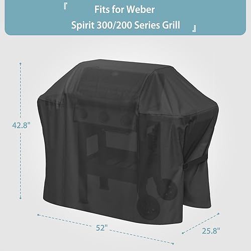 Miniatura 9 de Funda para parrilla Weber Genesis serie 300, correas dobles y rejillas de ventilación integradas, resistente y resistente al agua, se adapta a