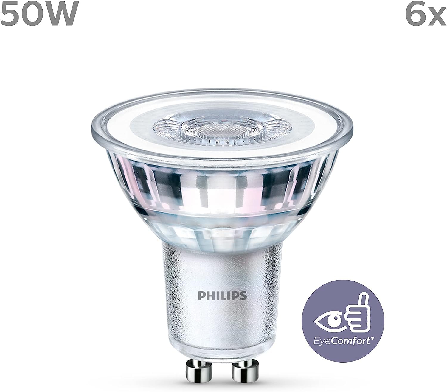 Philips LED, Faretto, 6 pz, equivalente a 50W, attacco GU10, Luce Bianca Calda