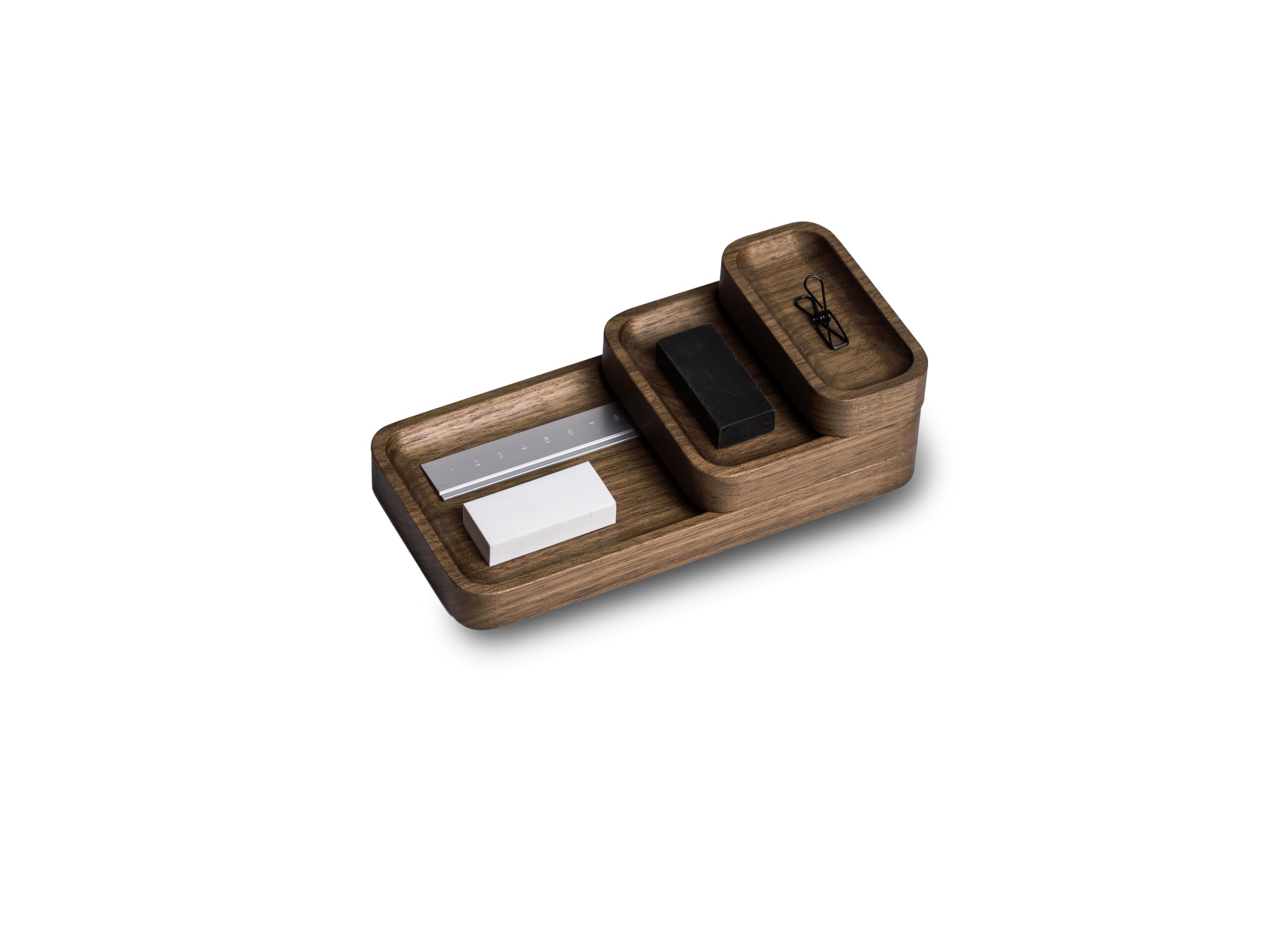OAKYWOOD - Holztabletts Schreibtisch Organizer - Papierablage aus Massivholz, Dokumentenhalter - Büro Organizer, Handy Tablet Halterung - für Büro Zuhause Schule - Set mit 2 Kleinen - Walnuss