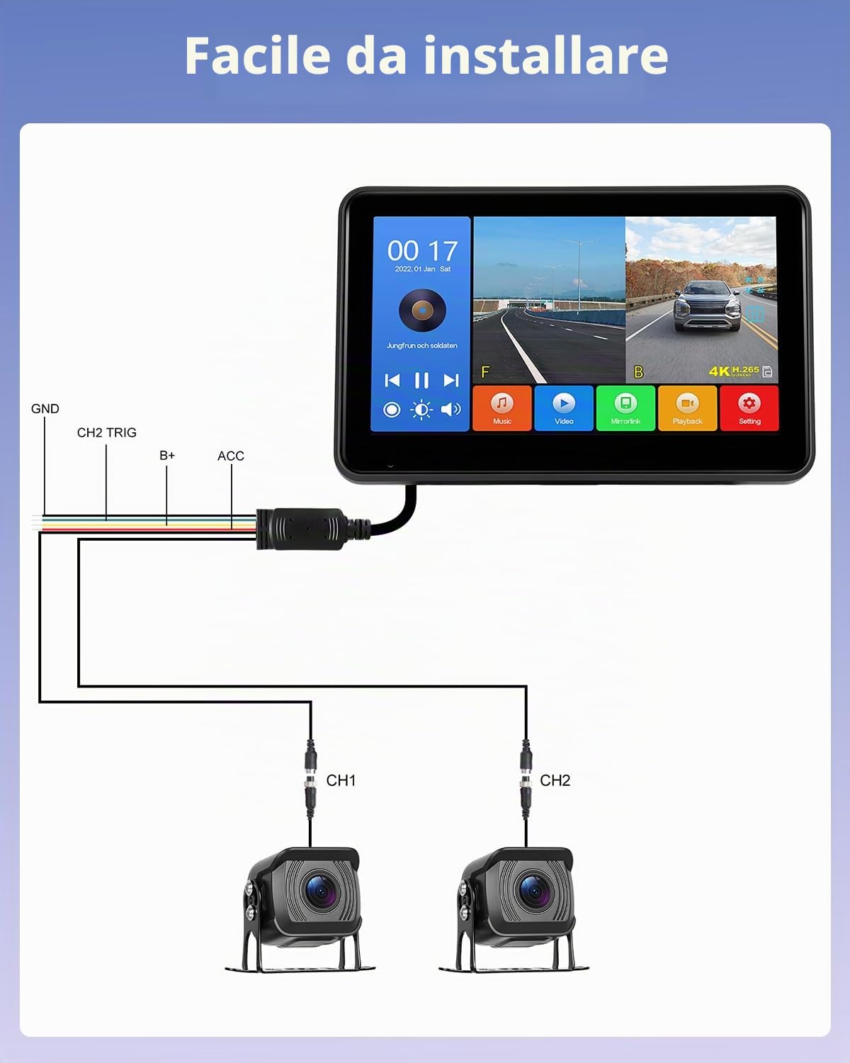 Hikity 4K DVR 7" IPS Monitor Kit Doppio Telecamera Posteriore 9-32V | Visione Notturna Telecamera IP68 Impermeabile Telecamera Posteriore Android Cast per Campeggio Auto Caravan Camion 9-32V