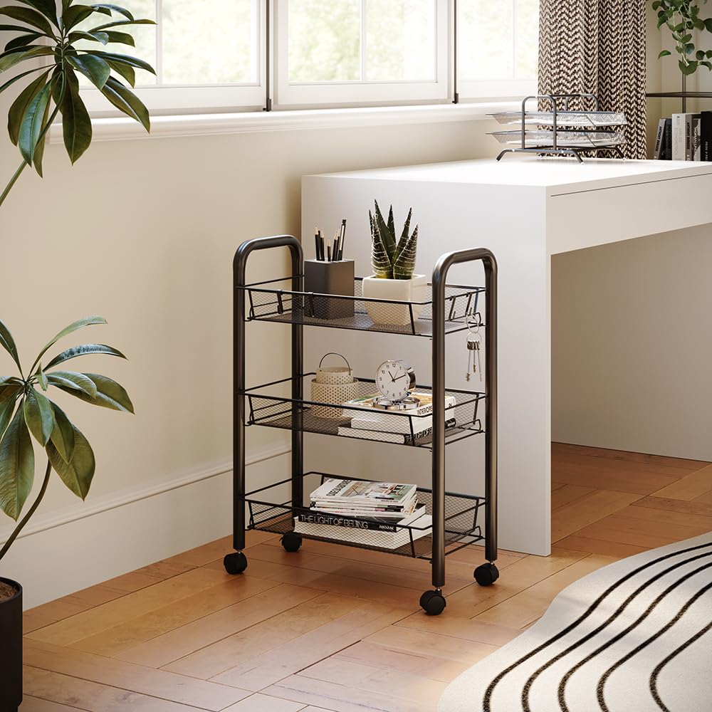 Vicco Rollcontainer Tarro, Schwarz, 45 x 64 cm mit 3 Ablagefächern, auf Rollen flexibel einsetzbar in verschiedenen Wohnbereichen