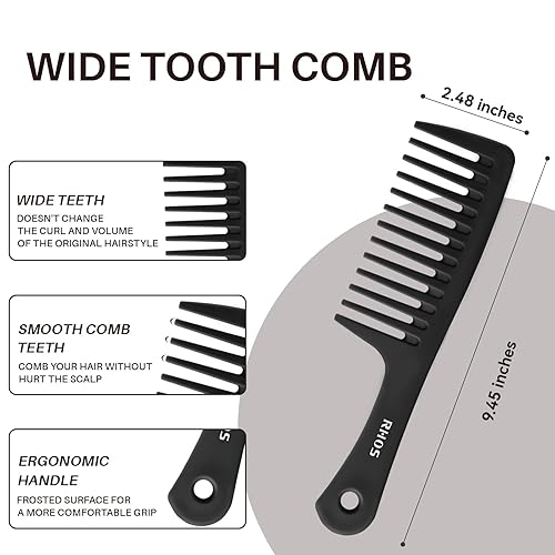 Miniatura 4 de RHOS Peine de dientes anchos, juego de 2 peines para el cabello para mujeres, hombres, peine desenredante grande para cabello rizado, liso, corto,