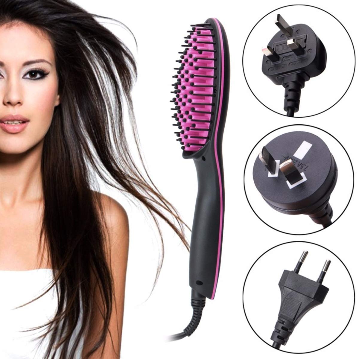 RutviRoshan Simply Straight Electric Digital Fast Hair Straightener Comb Ceramic Temperature LCD Simply Hair Ironer Curler and Styler with LCD Display Electric Brush 3