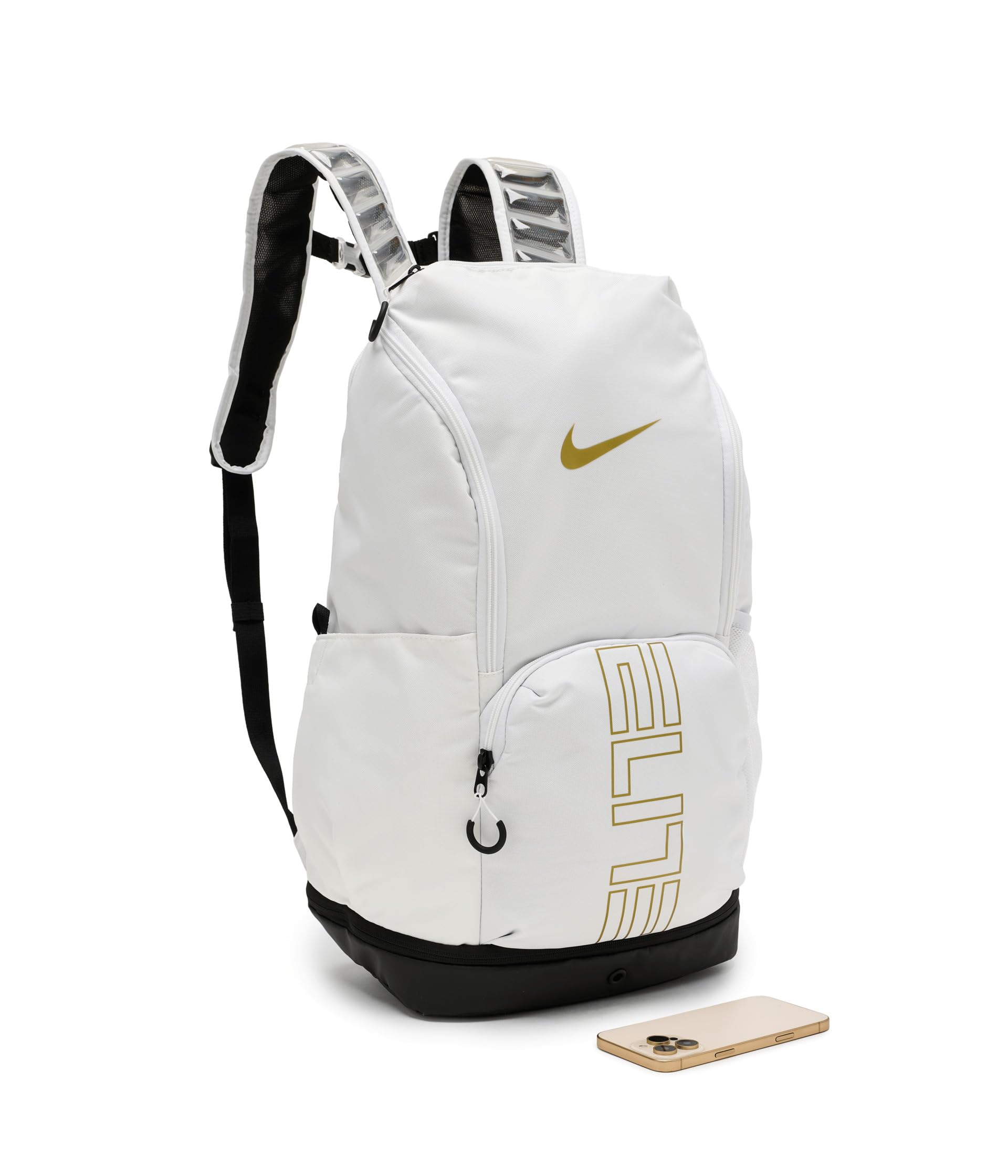 Nike, Unisex, Varsity Elite Backpack (32L), White/Black/Metallic Gold, One Size