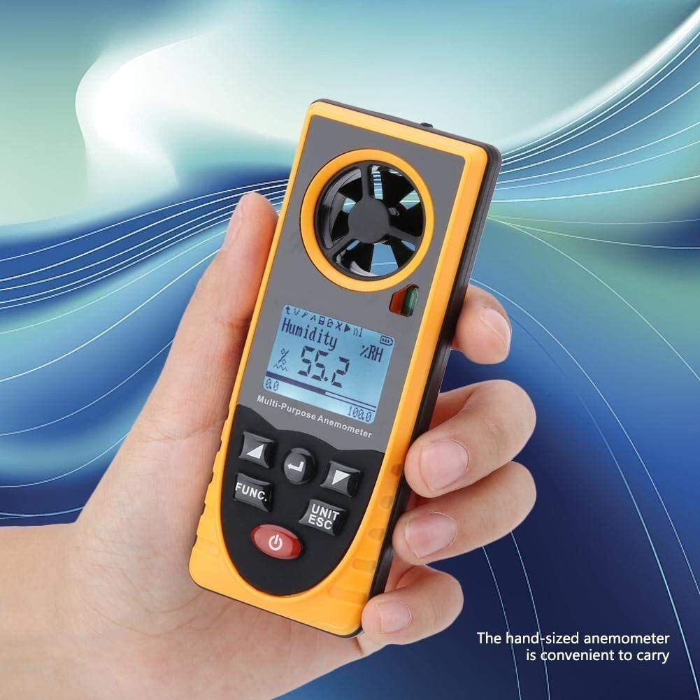 WJJ Medidor de Velocidad del Viento con anemómetro Digital for medir la Velocidad del Viento, la Temperatura multifunción de la Temperatura de la Temperatura con la luz de Fondo