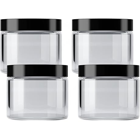 Mountain West Company Clear 6 fl oz Plastic Jars with Smooth Black Lids (4 Pack)