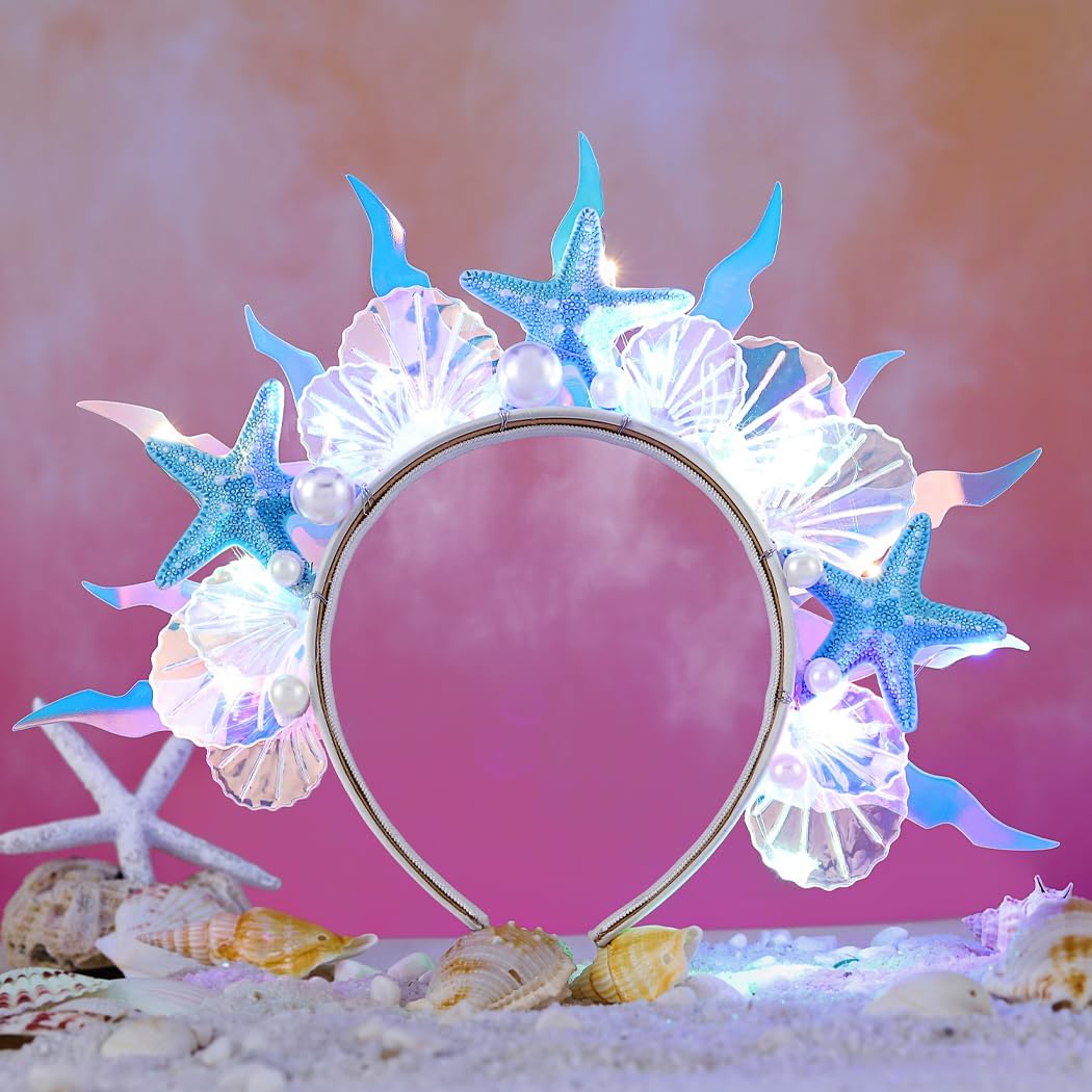 Zoestar Light Up Starfish Halo Headband LED Mermaid Ocean Cosplay Headbands Sea Glow Party Hair Accessories for Women - Image 4