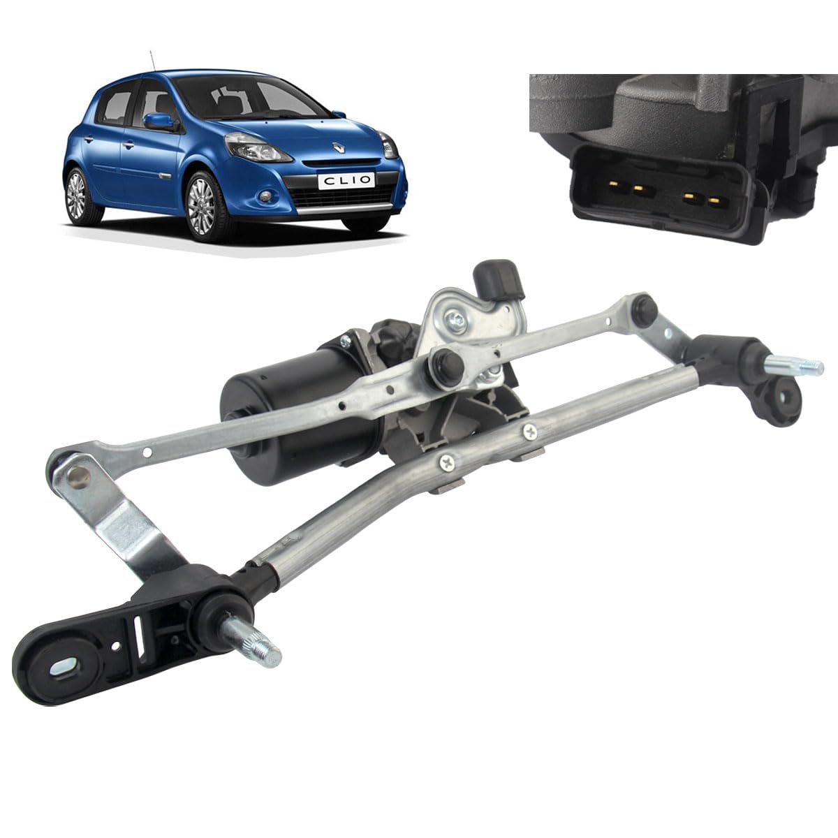 Motor limpiaparabrisas Compatible para Clio 3 (2005-2012) (varillaje + Motor) 8200268931, 7701061590, 8200383752