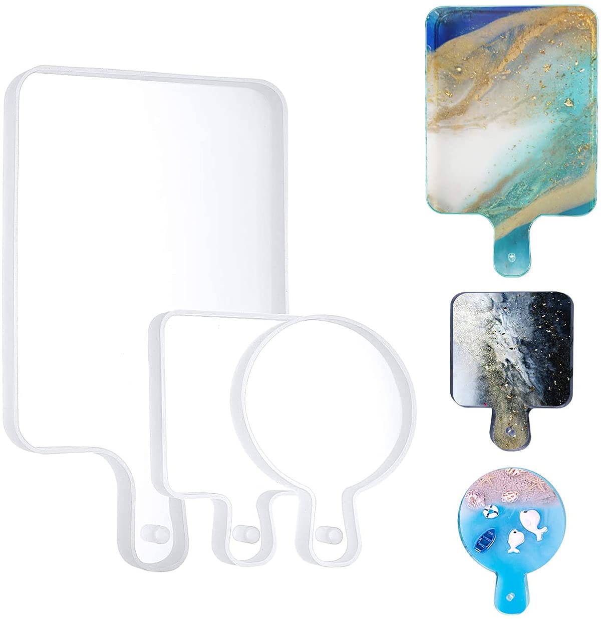 DELFINO Silicone Resin Molds 3 Pcs, Resin Casting Molds, Square Serving Tray Molds for Epoxy Resin Coaster, Great for Home Decoration, Ocean Wave Resin Painting Art