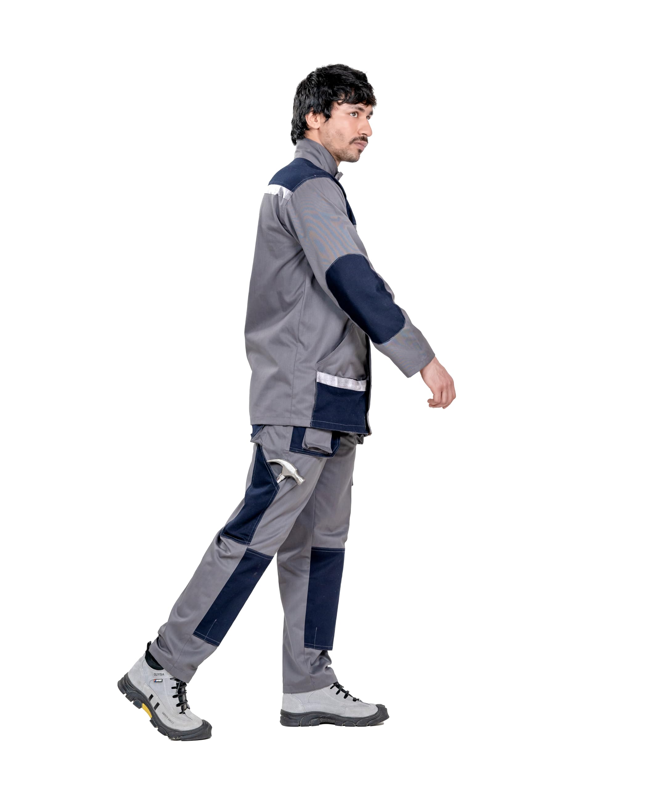 aipan Industrial 2 Piece Coverall/Workwear/Boiler Suit with Multiple Pockets | GSM -220 | Industrial Grey with Neon Strips