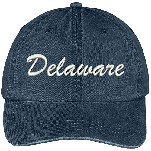 Trendy Apparel Shop Delaware State Embroidered Low Profile Adjustable Cotton Cap - Navy