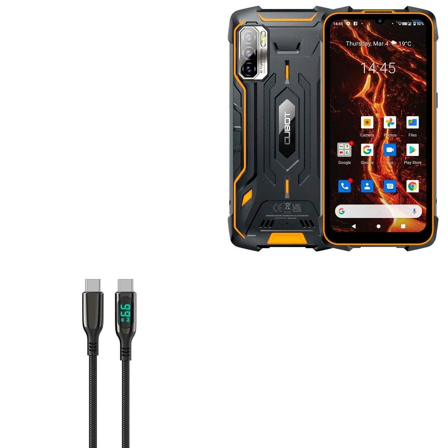 BoxWave Cable for Cubot King Kong 5 Pro (Cable by BoxWave) - PowerDisplay PD Cable (6ft) - USB-C to USB-C (100W), LED Display 6 Foot PD Braided Nylon Cable for Cubot King Kong 5 Pro - Jet Black